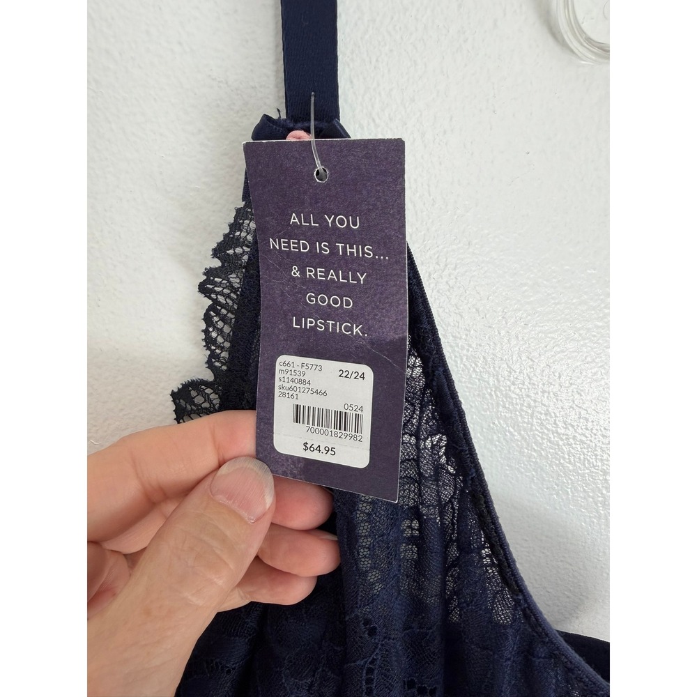 Cacique Seriously Sexy Sheer Mesh Lace Babydoll Top 22/24 Navy Blue NWT 1140884 - Picture 3 of 13